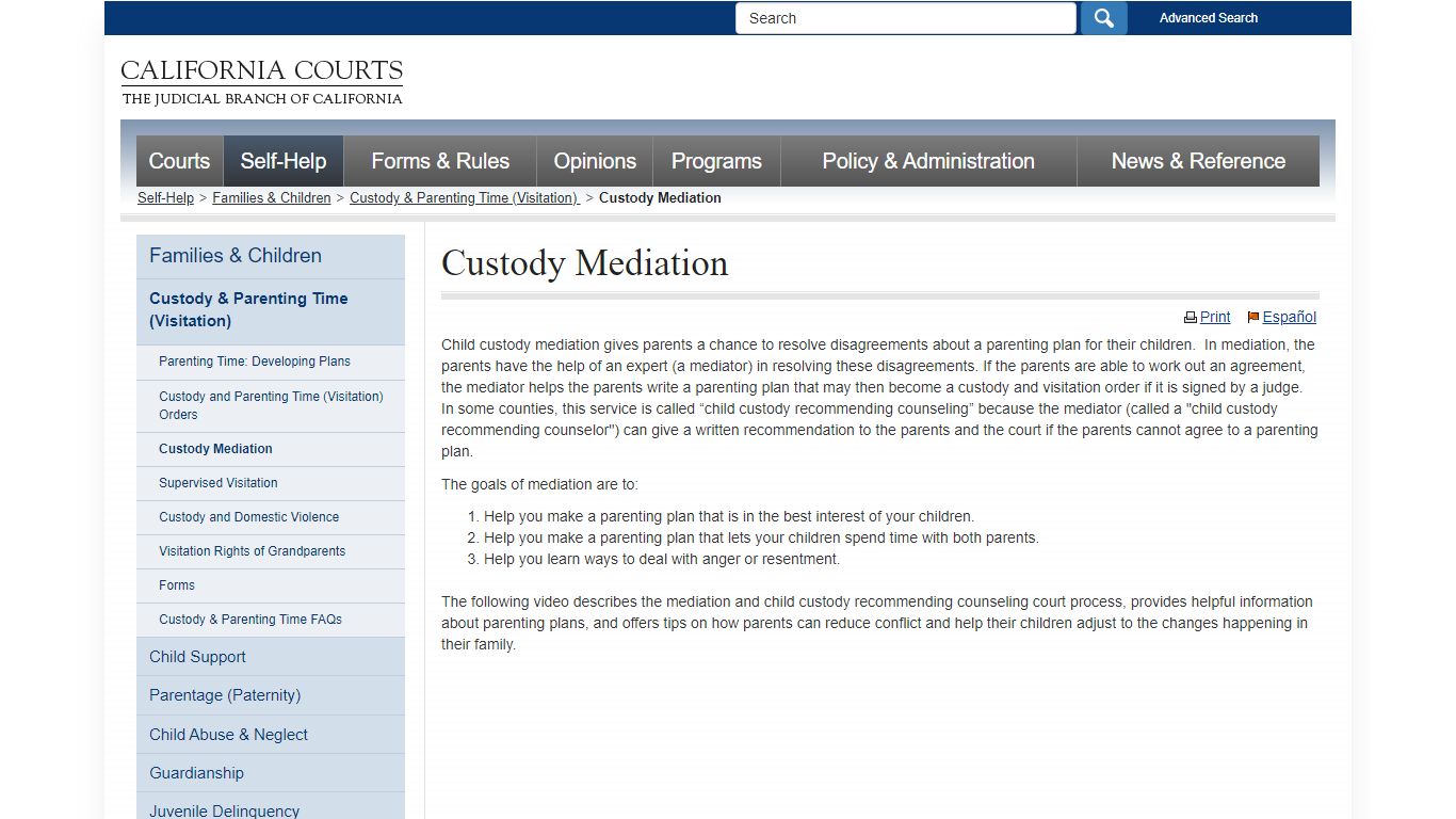 Custody Mediation - custody_famlaw_selfhelp - California